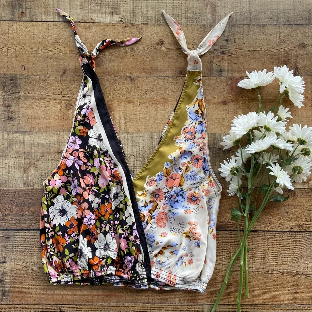 FREE PEOPLE Floral Print Halter/Tank Top